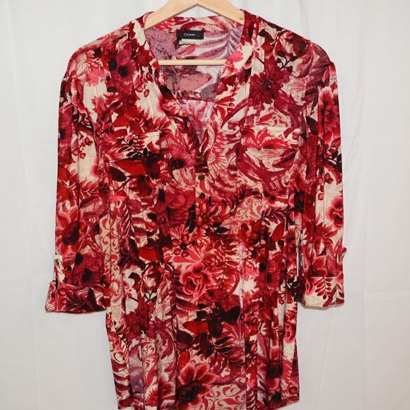 Cocomo Tunic Top Size Small Roll Tab Sz Small Red Black White Graphic - Picture 9 of 16